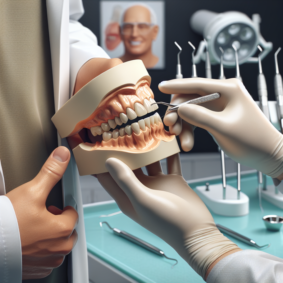 Zahnmodell wird von einem Zahntechniker zur Veranschaulichung in der Hand gehalten.